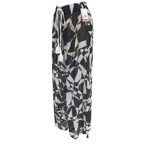 Wide-Leg Abstract Black & White Patterned Pants By Kiwi & Punch XL Elastic Waist - Picture 9 of 11